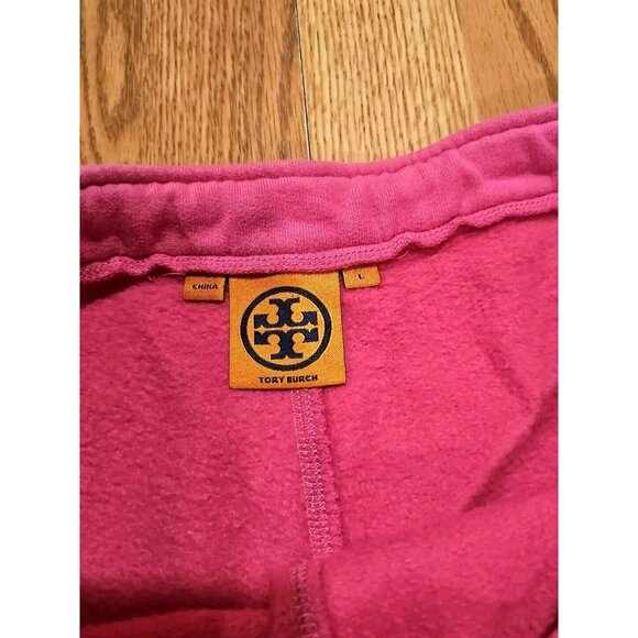 Tory Burch Drawstring Sweatpants Women LRG Pink Casual Joggers Gold Logo Charms - Picture 6 of 12